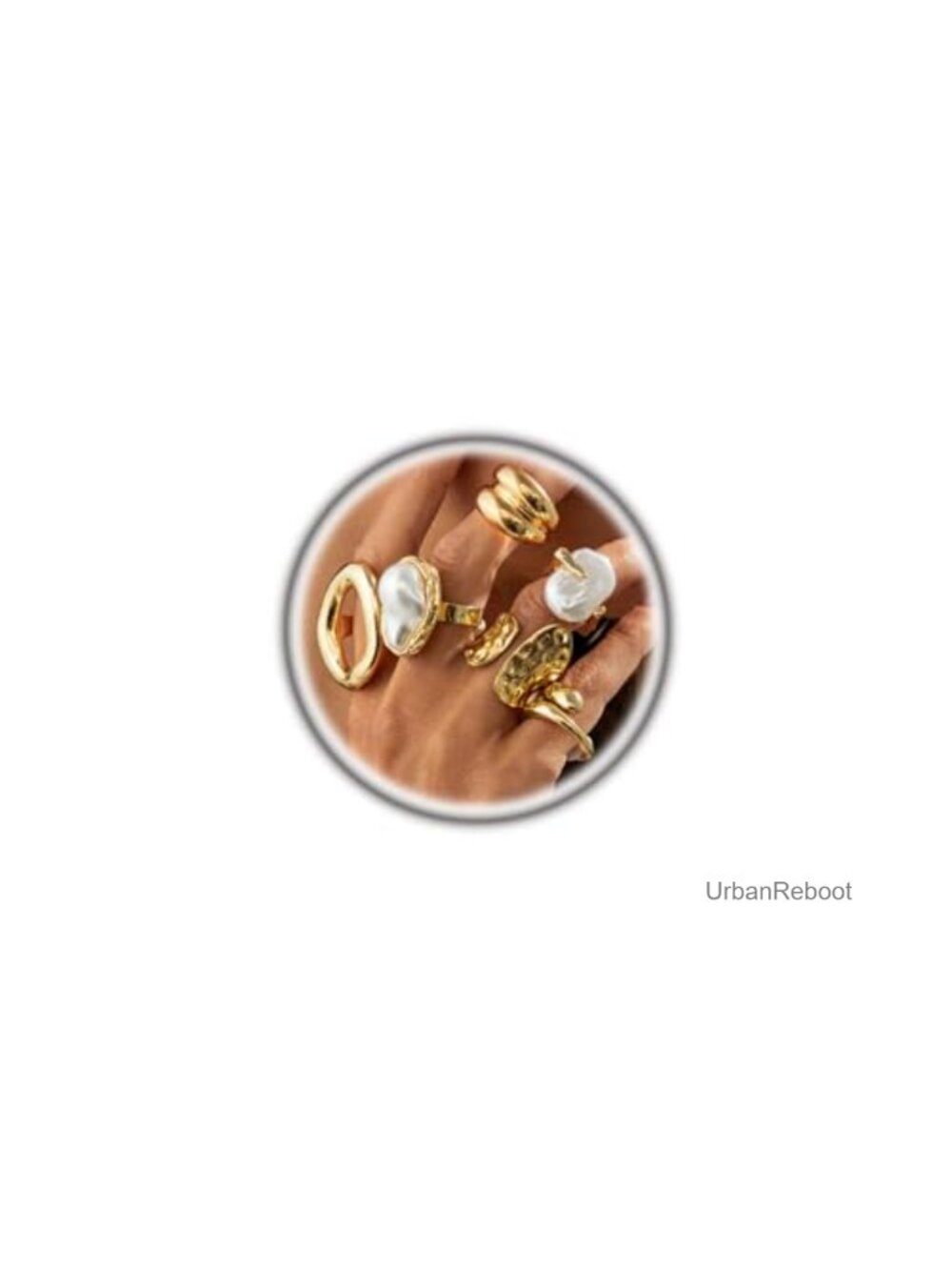 Gold Plated Baroque Pearl Hammered Rings for Women, Open Adjustable Stacked